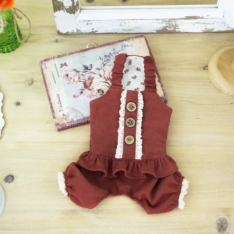 TaniWina Pet Clothes Jumpsuit Corduroy Vest Pants Valentine's Edition