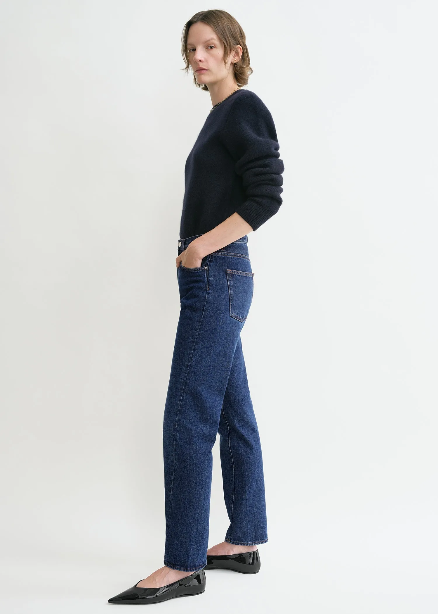 Twisted seam denim dark blue