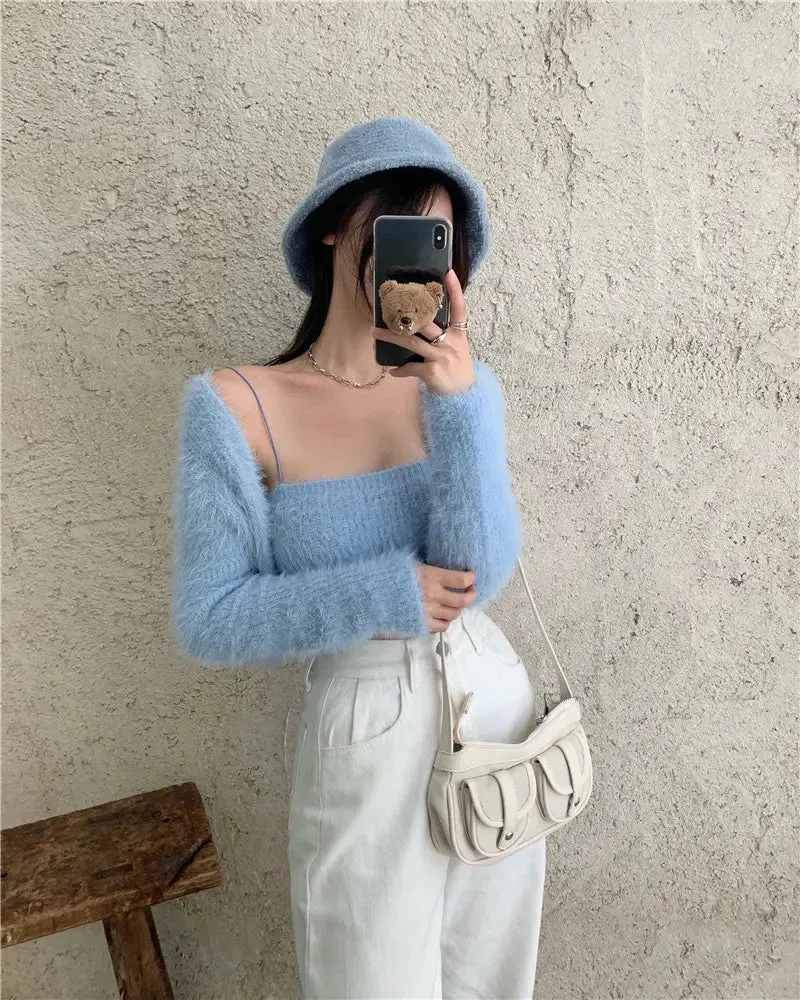 Two-piece Knitted Camisole Cardigan