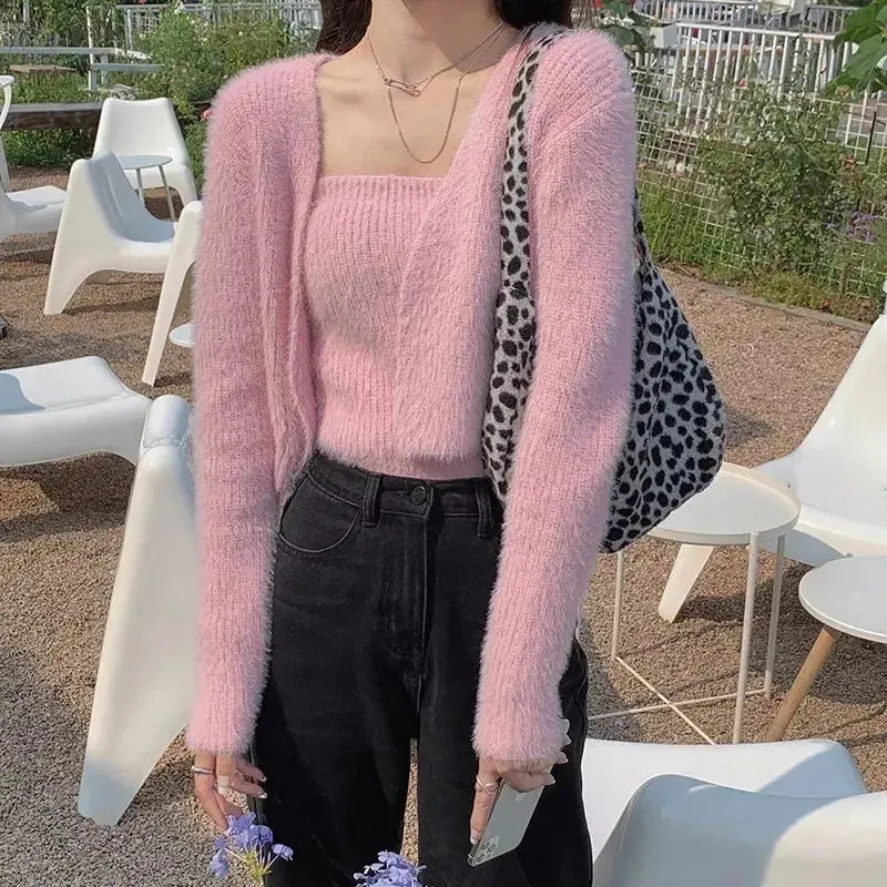 Two-piece Knitted Camisole Cardigan