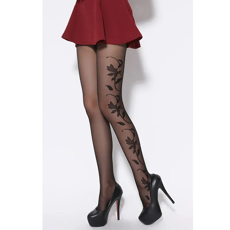 Ultra Sheer Floral Pantyhose for Women - Thin Core-Spun Knit with Spandex and Nylon Blend