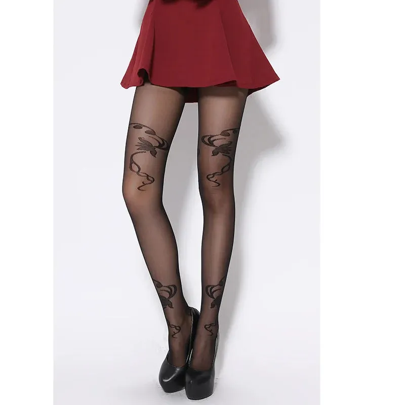 Ultra Sheer Floral Pantyhose for Women - Thin Core-Spun Knit with Spandex and Nylon Blend