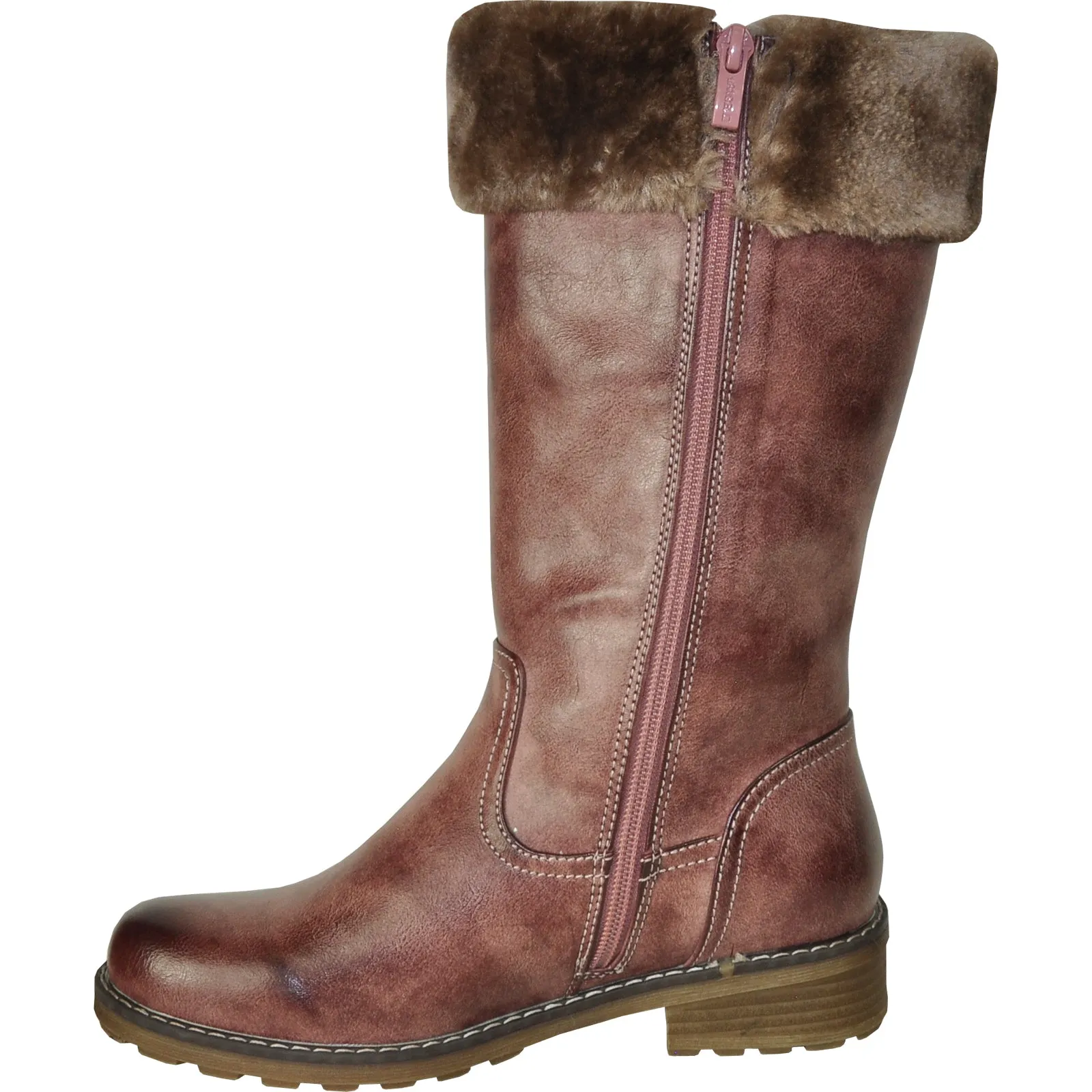 VANGELO Women Water Proof Boot HF9539 Knee High Winter Fur Casual Boot Rose Red