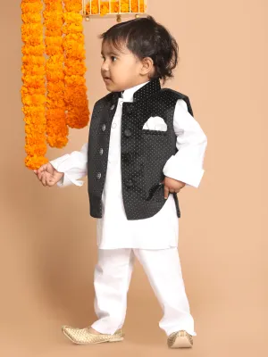 VASTRAMAY Boy's Black Polka Dot Printed Slim-Fit Nehru Jacket