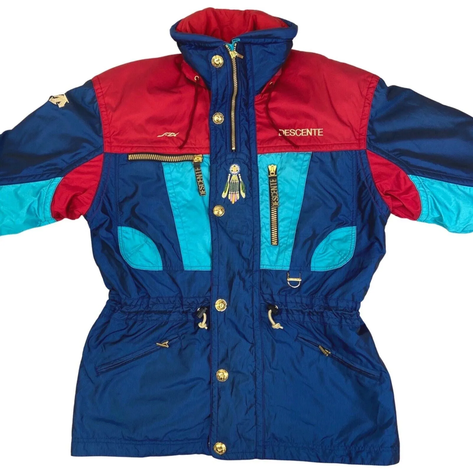 Vintage 90s Blue Red Descente Embroidered Dream Catcher Ski Jacket L