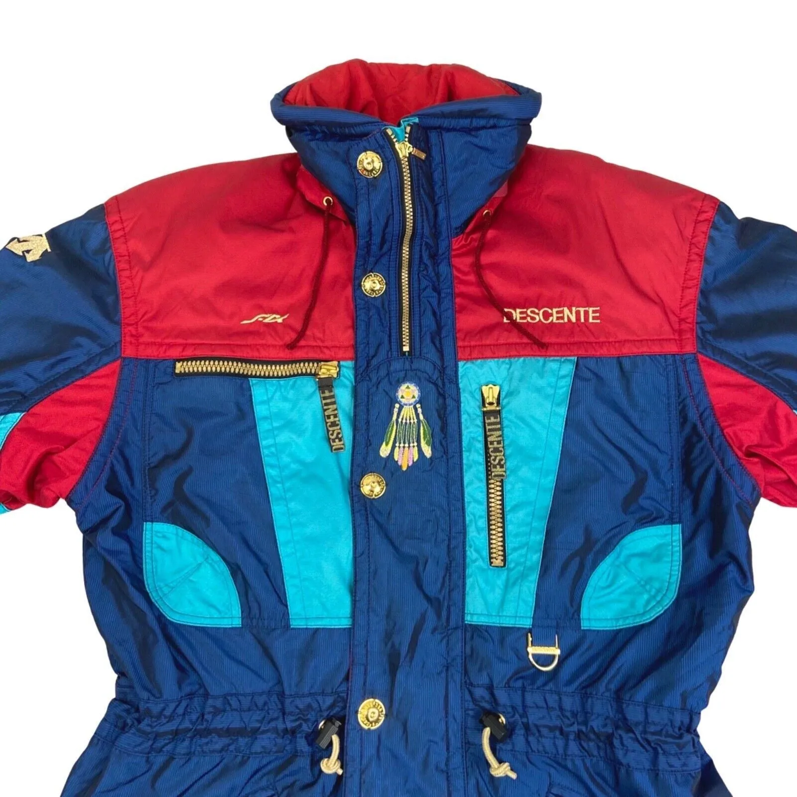 Vintage 90s Blue Red Descente Embroidered Dream Catcher Ski Jacket L