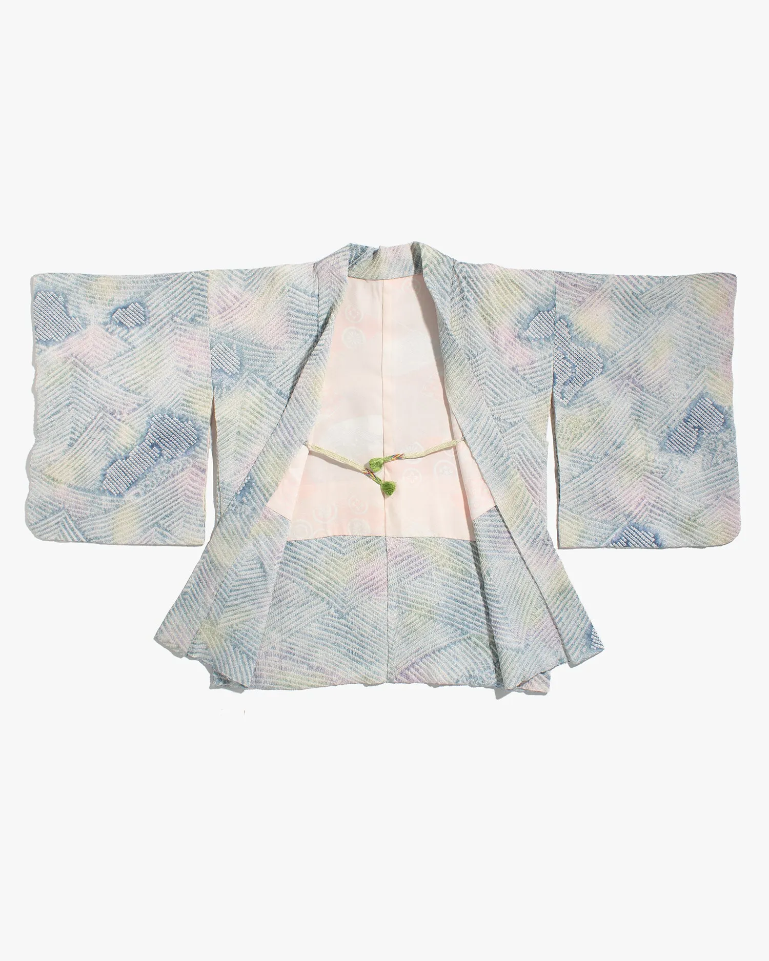 Vintage Haori Jacket, Full Shibori, Pale Blue Abstract Mountains