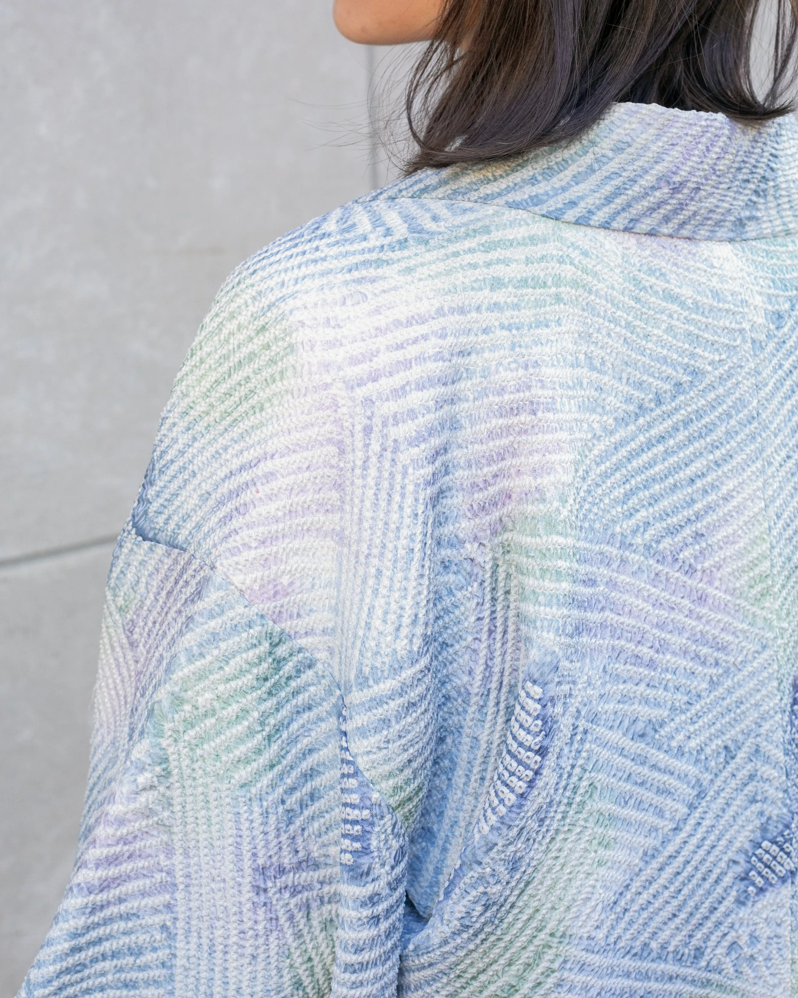 Vintage Haori Jacket, Full Shibori, Pale Blue Abstract Mountains