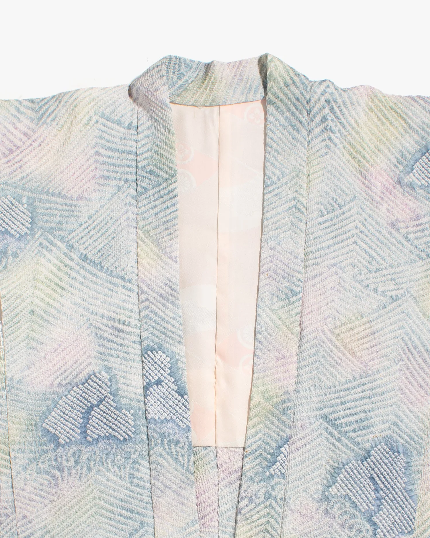 Vintage Haori Jacket, Full Shibori, Pale Blue Abstract Mountains