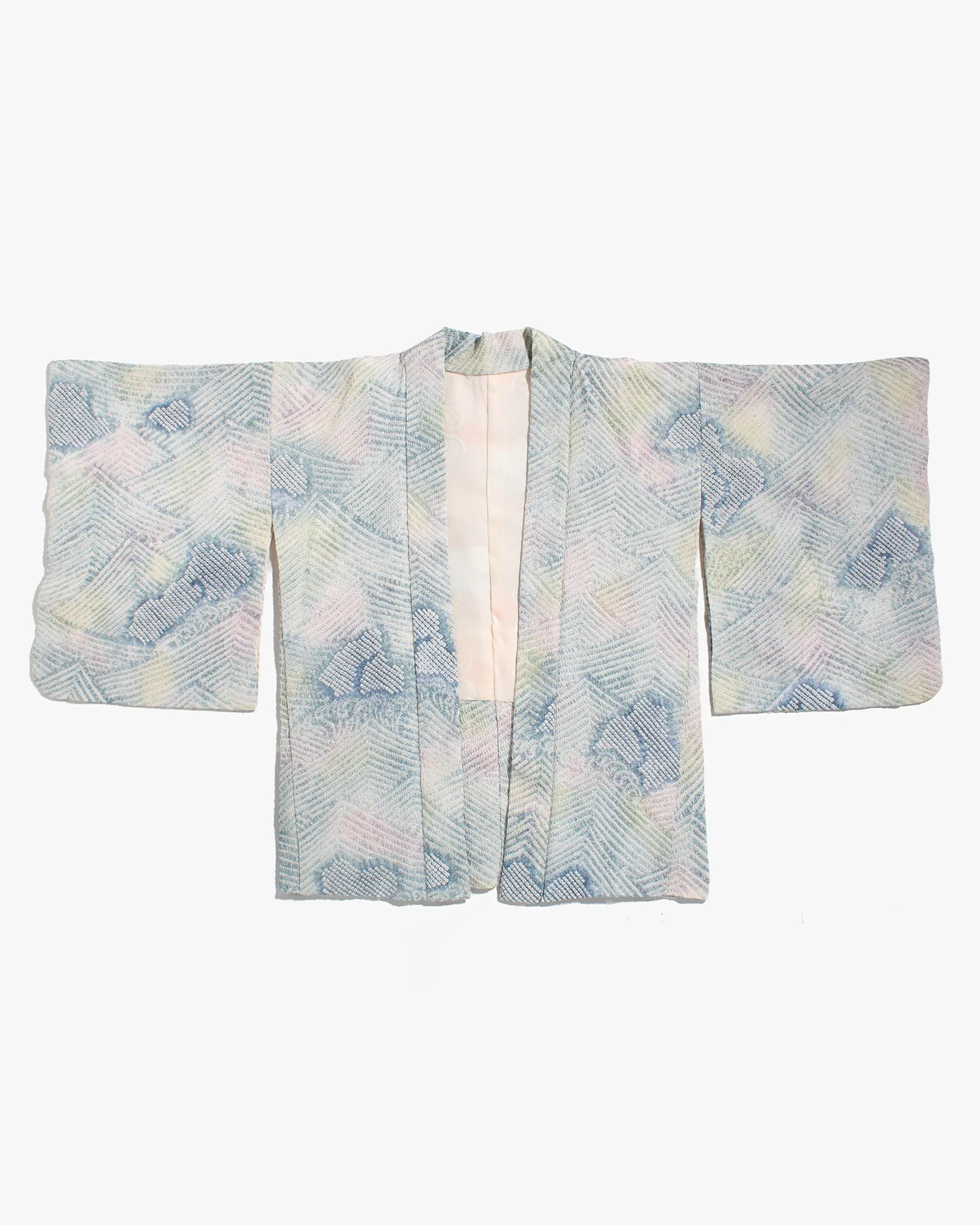 Vintage Haori Jacket, Full Shibori, Pale Blue Abstract Mountains