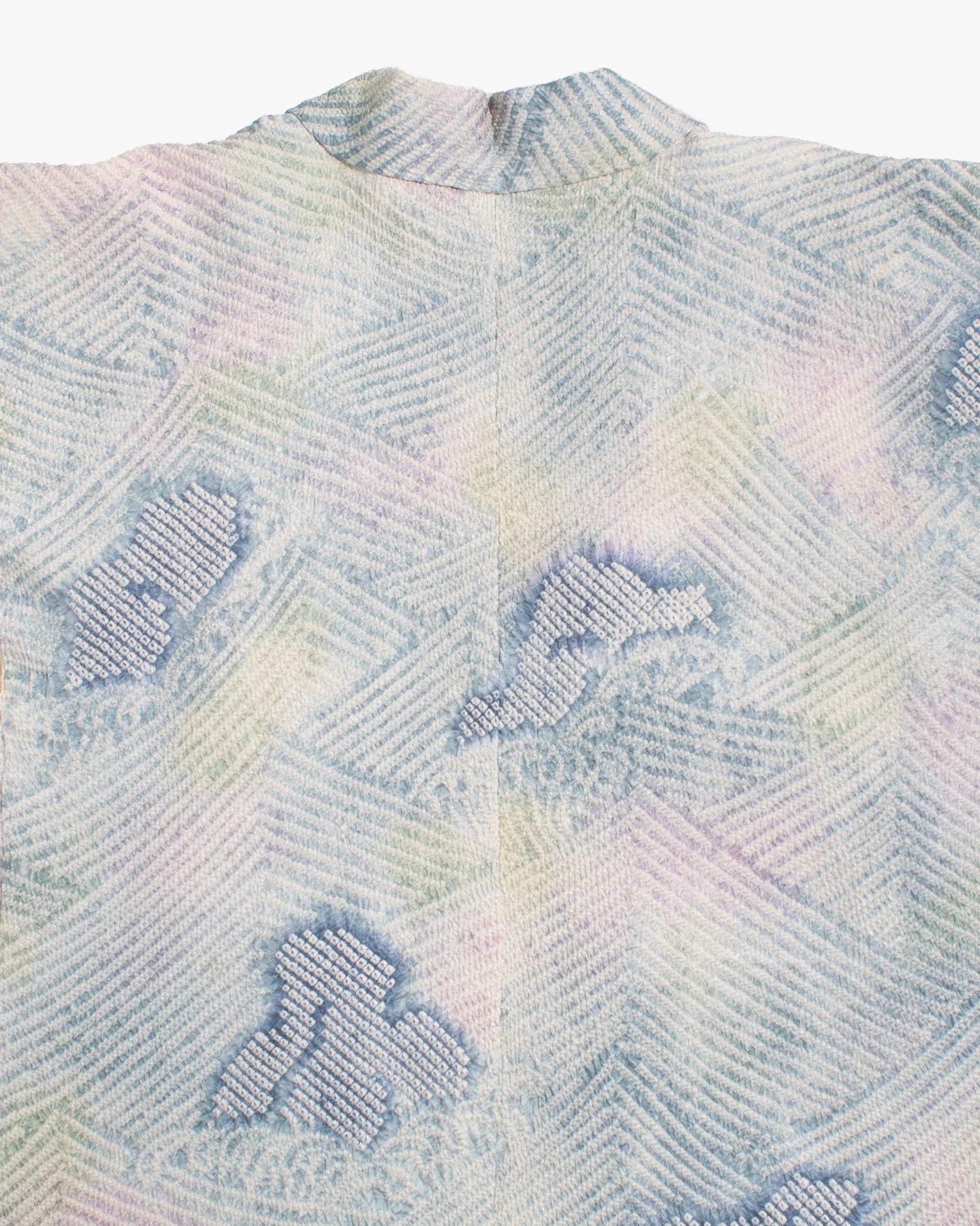 Vintage Haori Jacket, Full Shibori, Pale Blue Abstract Mountains