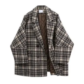 Wenkouban-Winter outfits Christmas Black Friday Retro Plaid Single Breasted Blazer