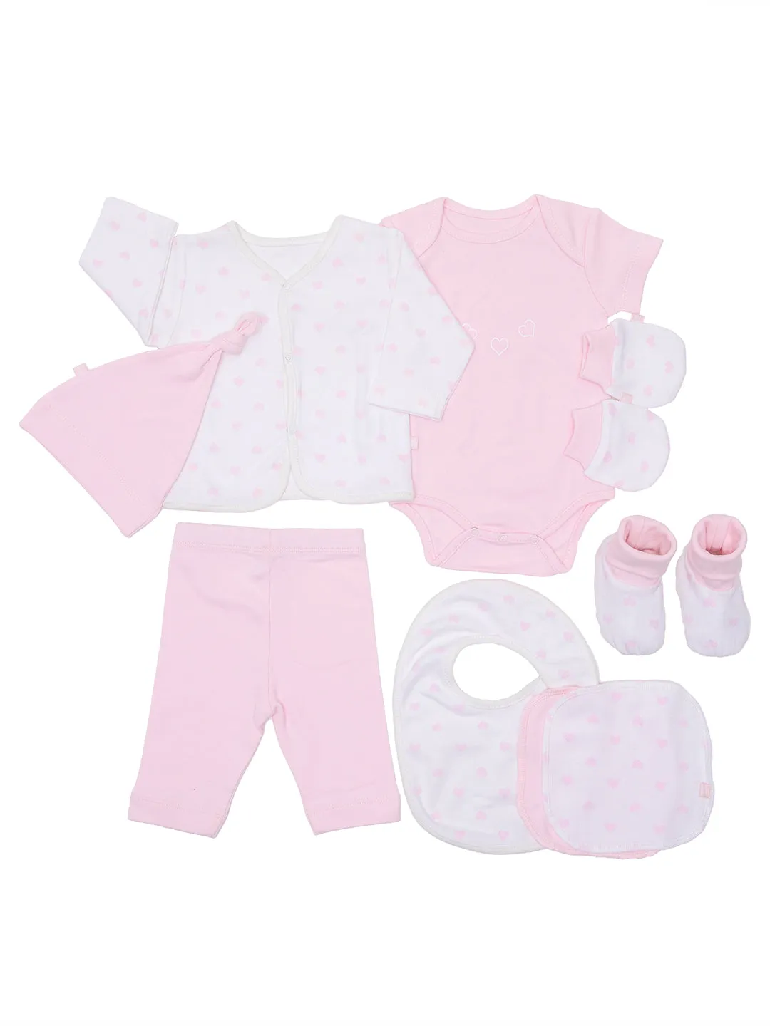 White & Pink Print Essentials Gift Sets (Pack Of 8) For Newborn Baby Girls