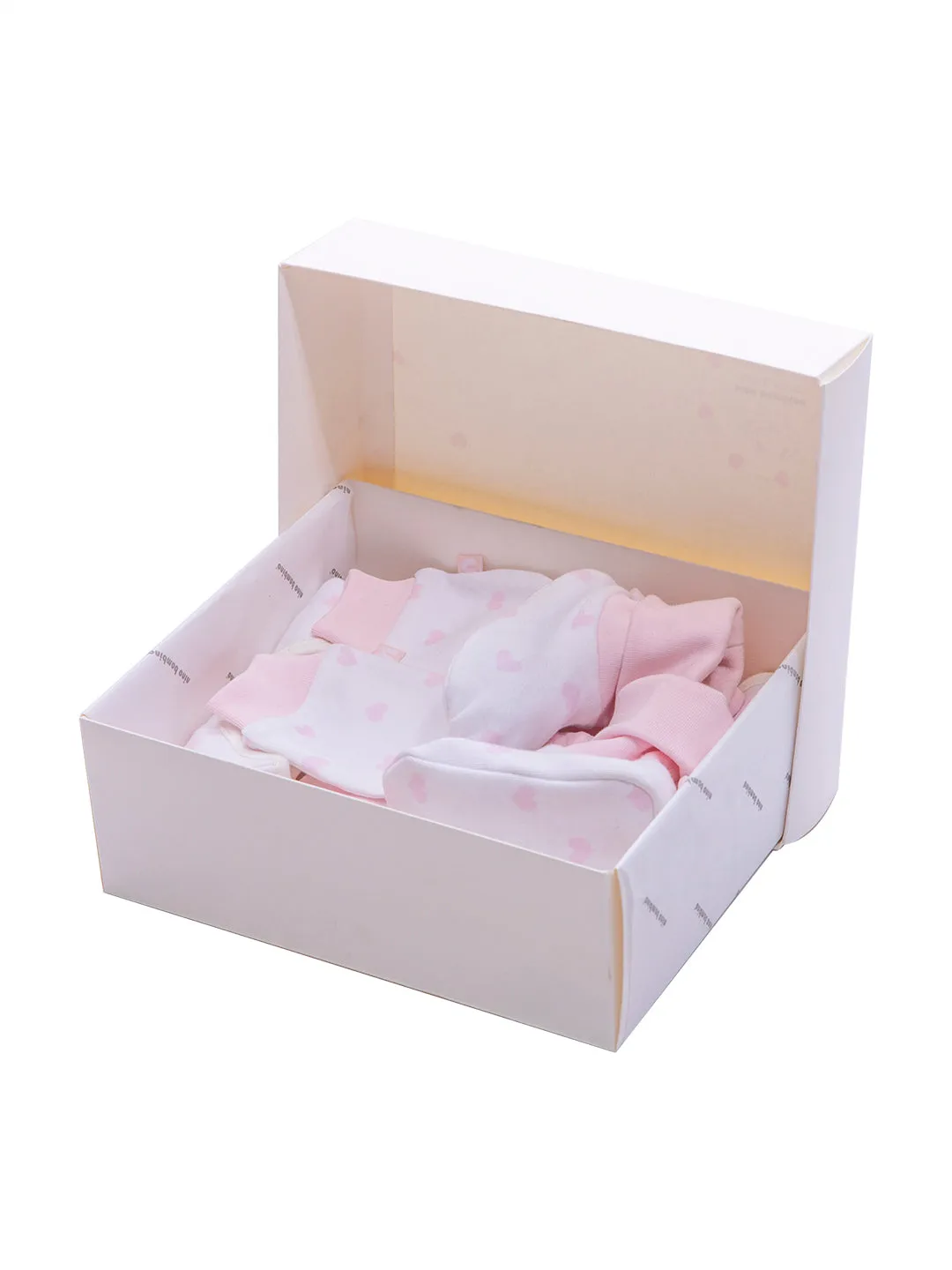 White & Pink Print Essentials Gift Sets (Pack Of 8) For Newborn Baby Girls