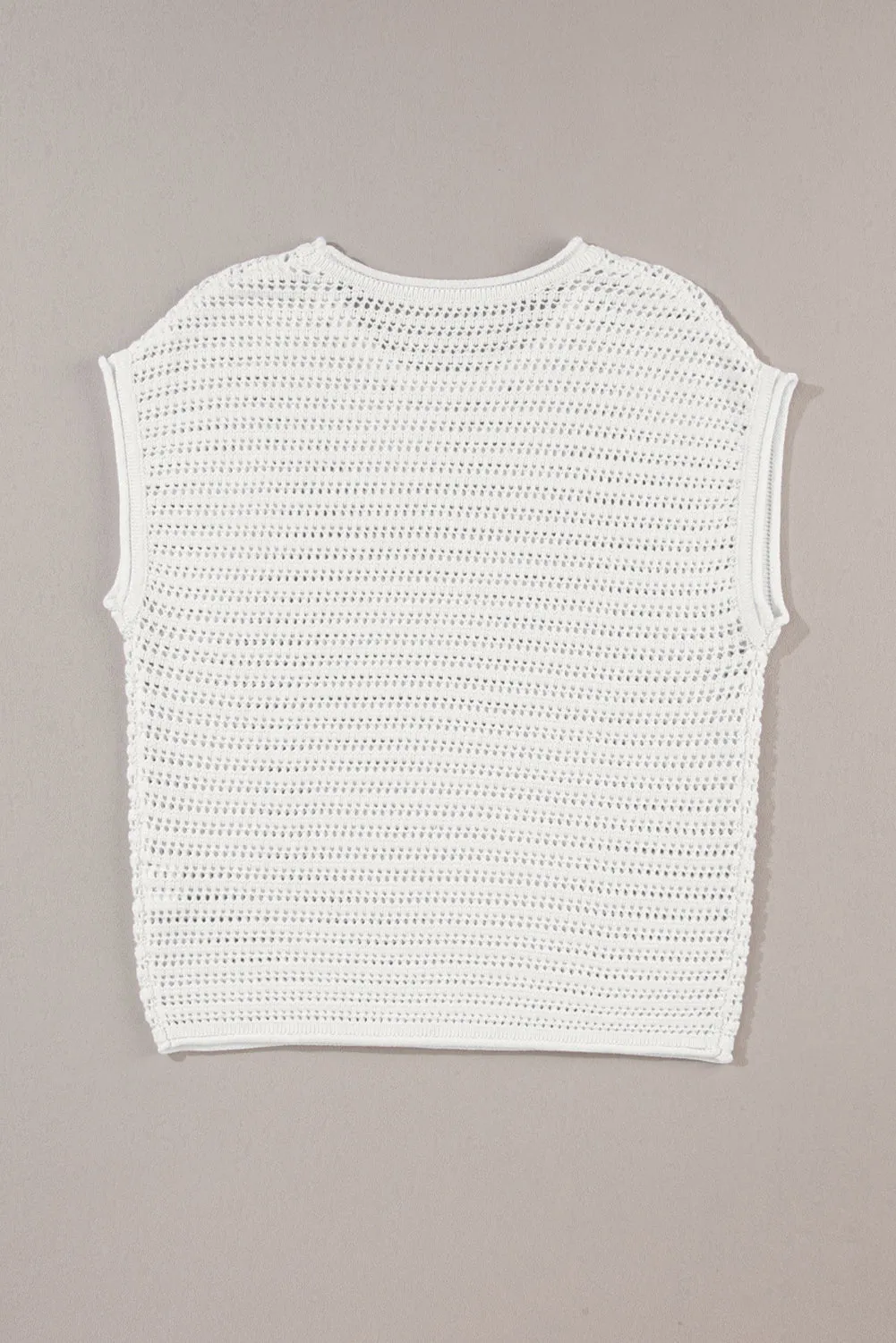 White Hollow Out Knit Cap Sleeve Top