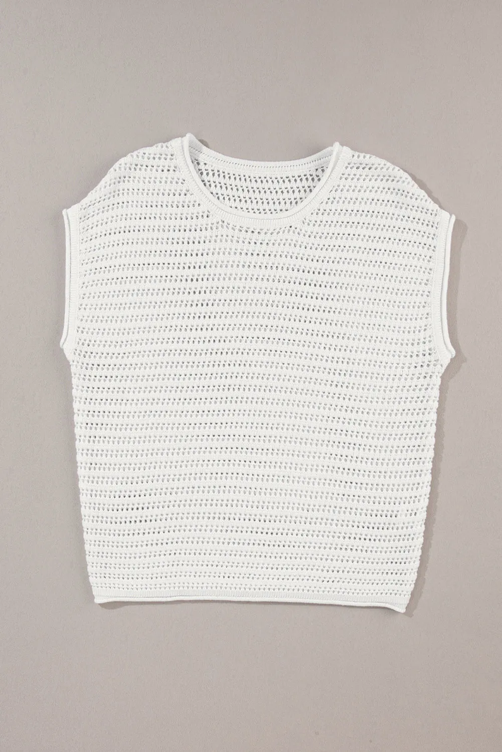 White Hollow Out Knit Cap Sleeve Top