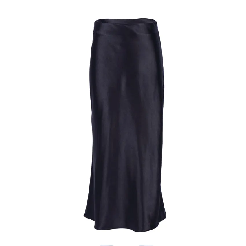 Wjczt  Solid Purple Satin Silk Skirt Women High Waisted Summer Long Skirt New Elegant Ladies Office Skirts Midi Spring