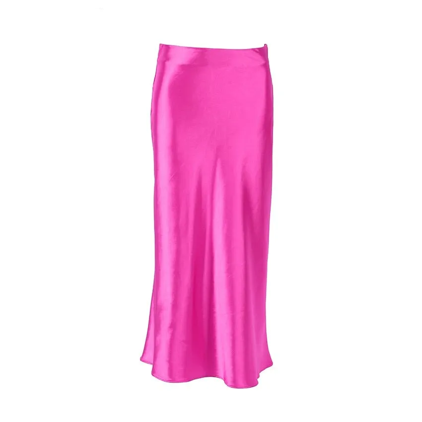 Wjczt  Solid Purple Satin Silk Skirt Women High Waisted Summer Long Skirt New Elegant Ladies Office Skirts Midi Spring