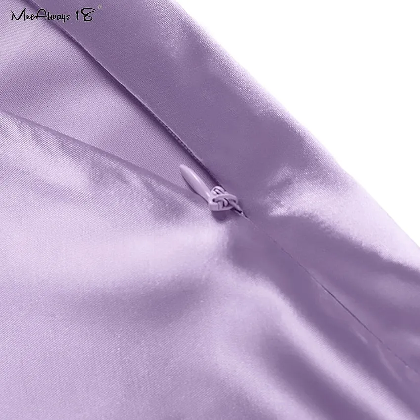 Wjczt  Solid Purple Satin Silk Skirt Women High Waisted Summer Long Skirt New Elegant Ladies Office Skirts Midi Spring