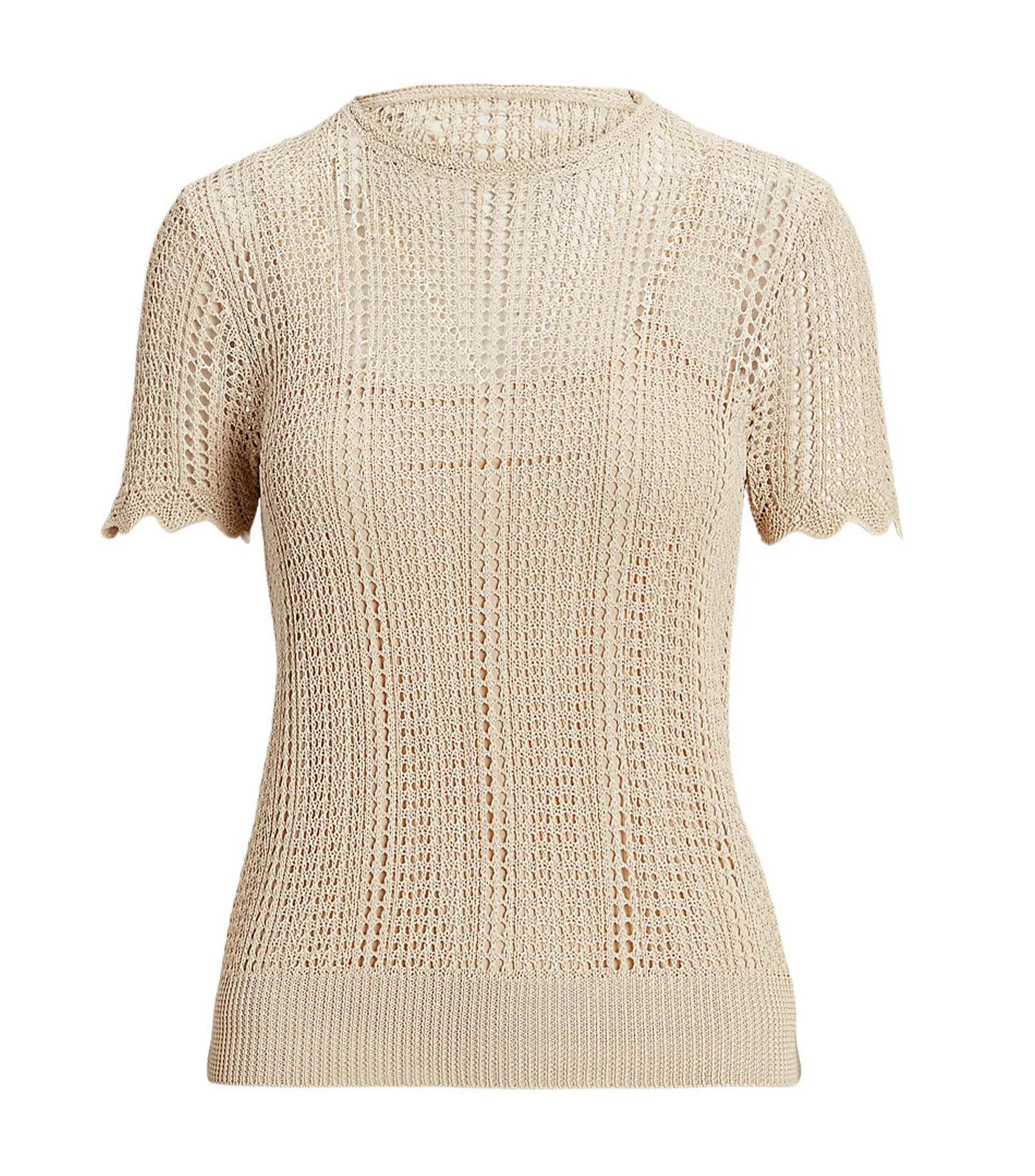 Women's Pointelle-Knit Short-Sleeve Sweater Explorer Sand