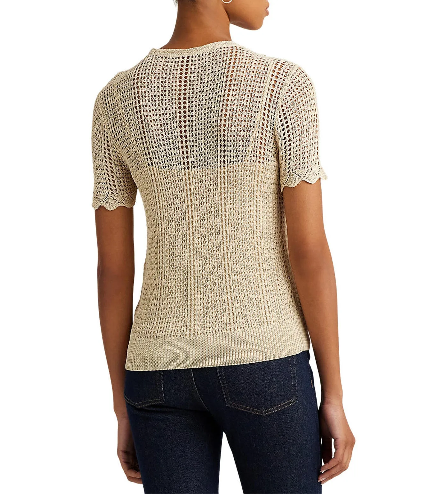 Women's Pointelle-Knit Short-Sleeve Sweater Explorer Sand