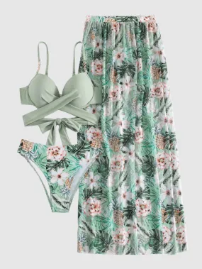 Women's Printed Bikini Three-piece Swimsuit