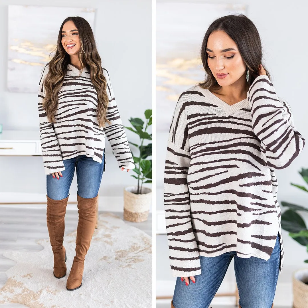 Wonderfully Wild Cream White Zebra Striped Sweater