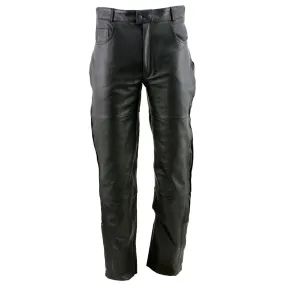 Xelement Men's Black Premium Leather Motorcycle Over Pants with Side Zipper and Snaps B7470